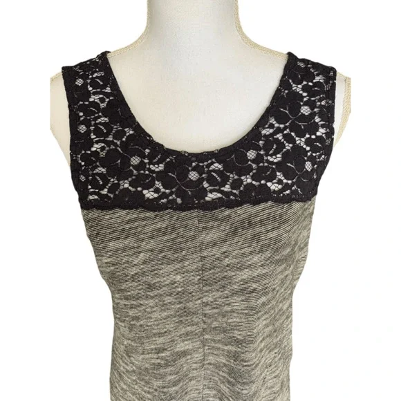 Anthropologie Lilka Size Medium Space Dye Esme Dress Navy Blue White Lace Detail - Picture 3 of 12